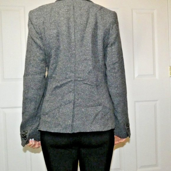 Linen Wool Jacket Black Tweed Equestrian Blazer British Office Work UK 12 = US 8 - Picture 4 of 11